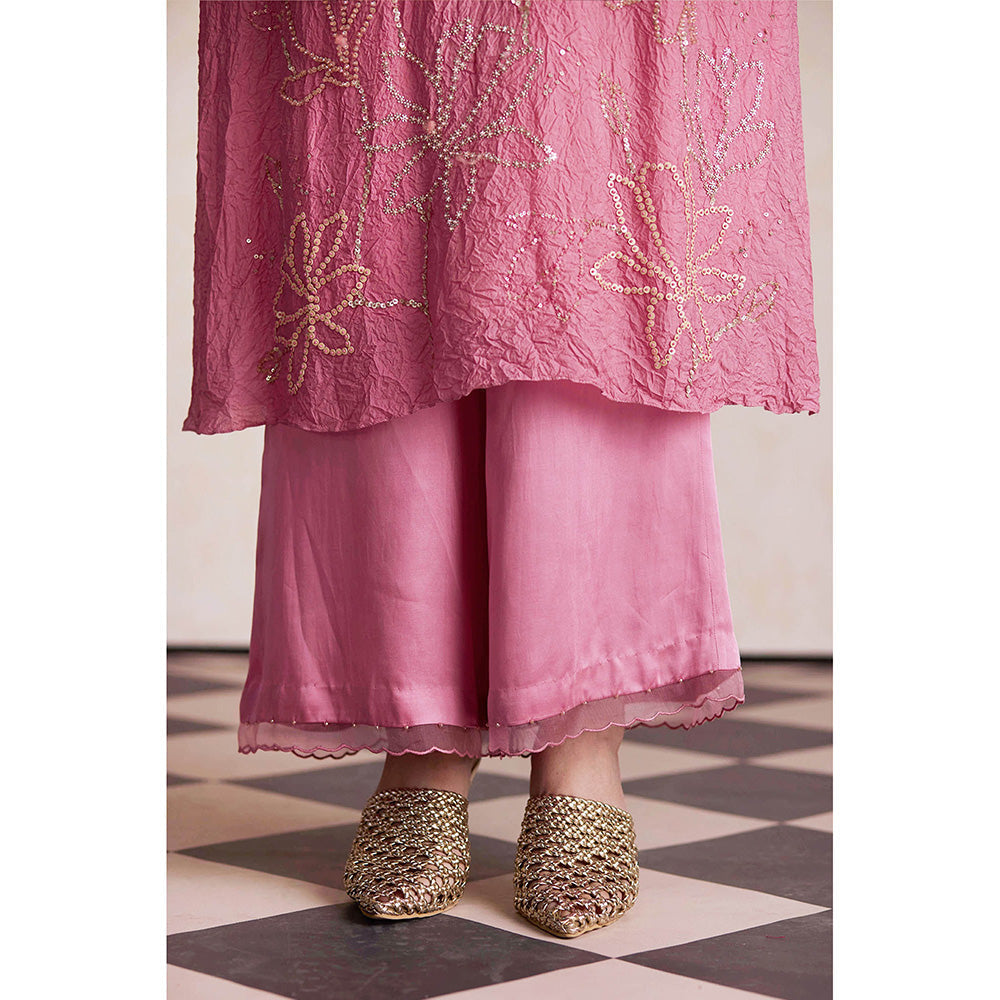 One Not Two Mauve Silk Kurta with Palazzo and Slip (Set of 3)