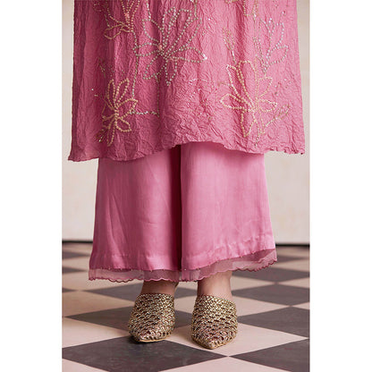 One Not Two Mauve Silk Kurta with Palazzo and Slip (Set of 3)