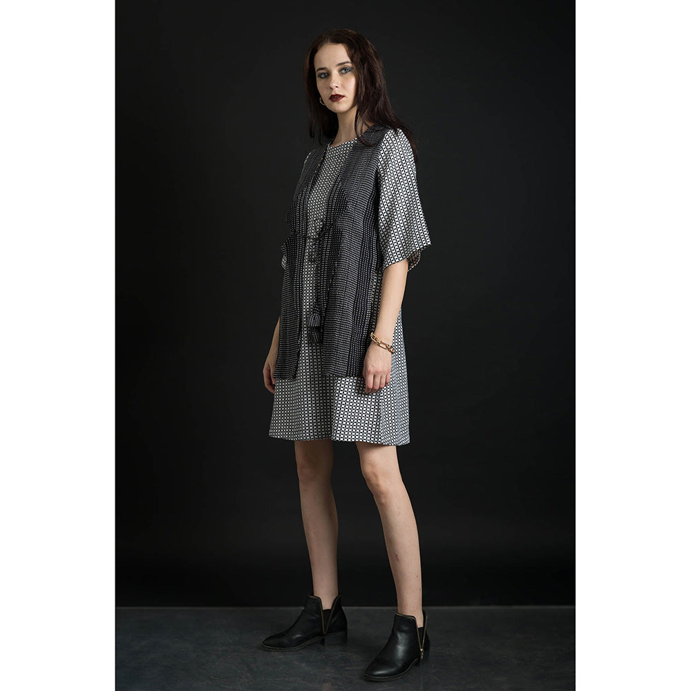 ORCR Tie Checks Three Fourth Sleeves Multi-Color Mini Dress