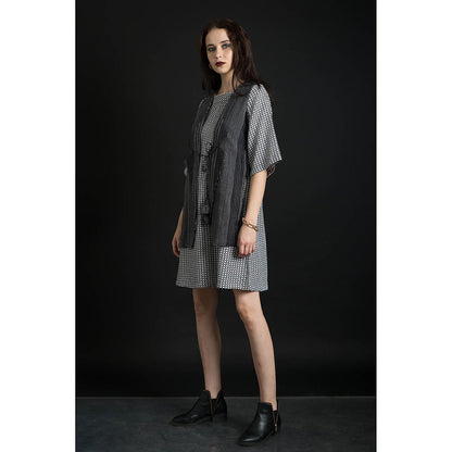 ORCR Tie Checks Three Fourth Sleeves Multi-Color Mini Dress