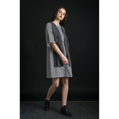 ORCR Tie Checks Three Fourth Sleeves Multi-Color Mini Dress