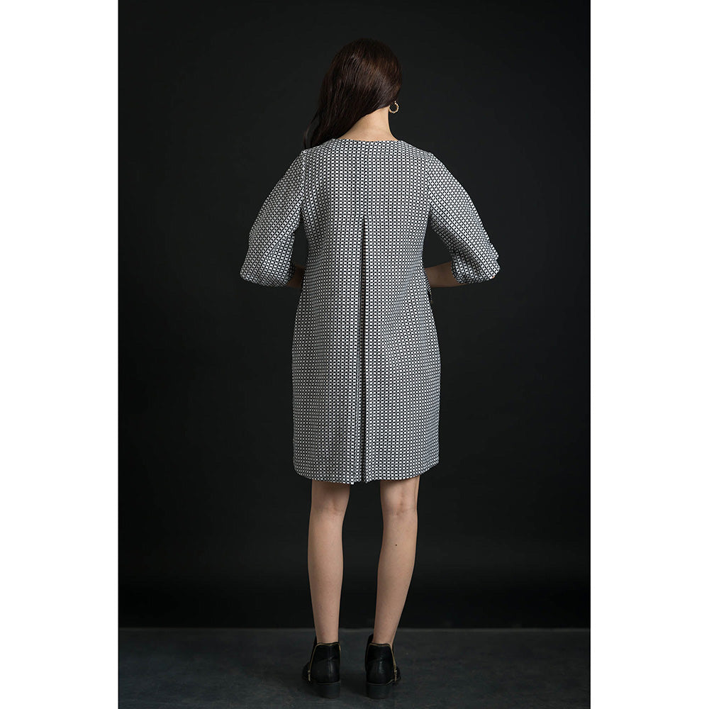 ORCR Tie Checks Three Fourth Sleeves Multi-Color Mini Dress