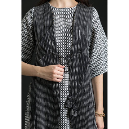 ORCR Tie Checks Three Fourth Sleeves Multi-Color Mini Dress