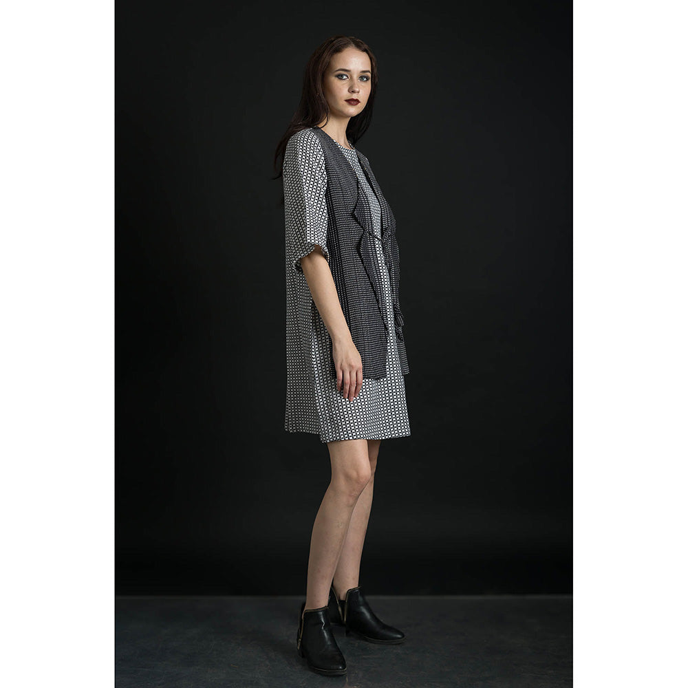 ORCR Tie Checks Three Fourth Sleeves Multi-Color Mini Dress