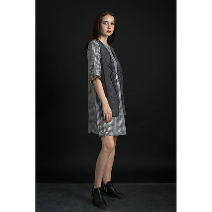 ORCR Tie Checks Three Fourth Sleeves Multi-Color Mini Dress