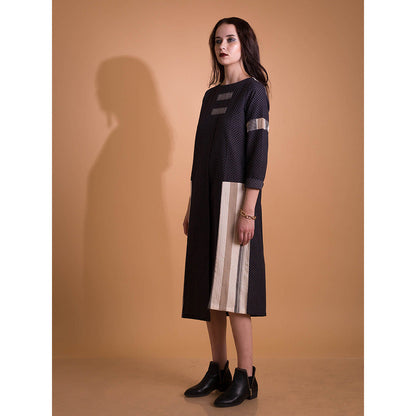 ORCR Parter Checks Three Fourth Sleeves Multi-Color Midi Dress