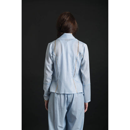 ORCR Carine Stripes Full Sleeves Blue Jacket