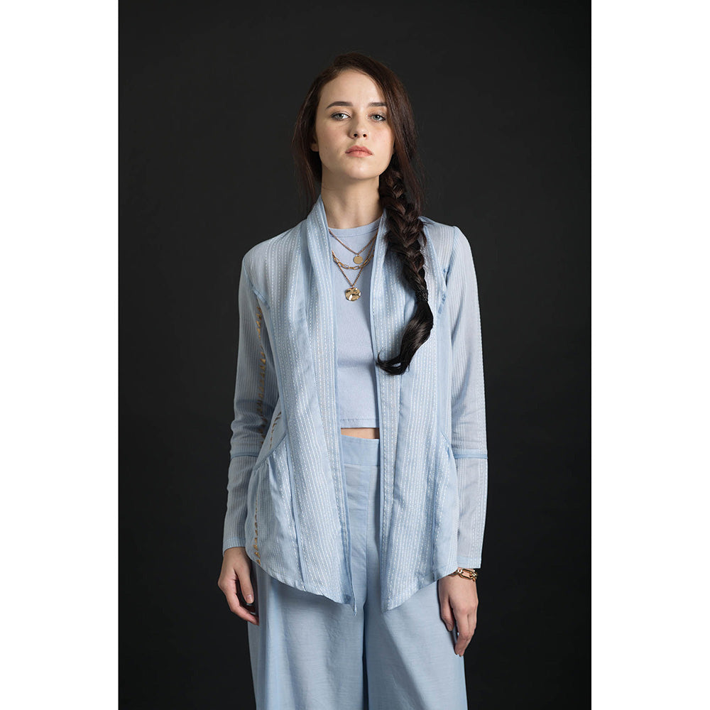 ORCR Carine Stripes Full Sleeves Blue Jacket