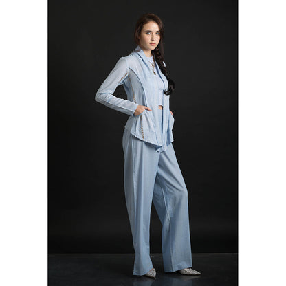 ORCR Carine Stripes Full Sleeves Blue Jacket