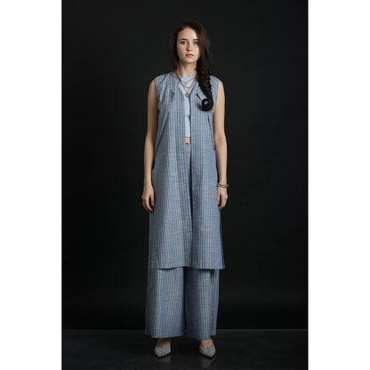 ORCR Dinak Stripes Sleeveless Blue Jacket with Pant (Set of 2)