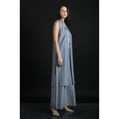 ORCR Dinak Stripes Sleeveless Blue Jacket with Pant (Set of 2)