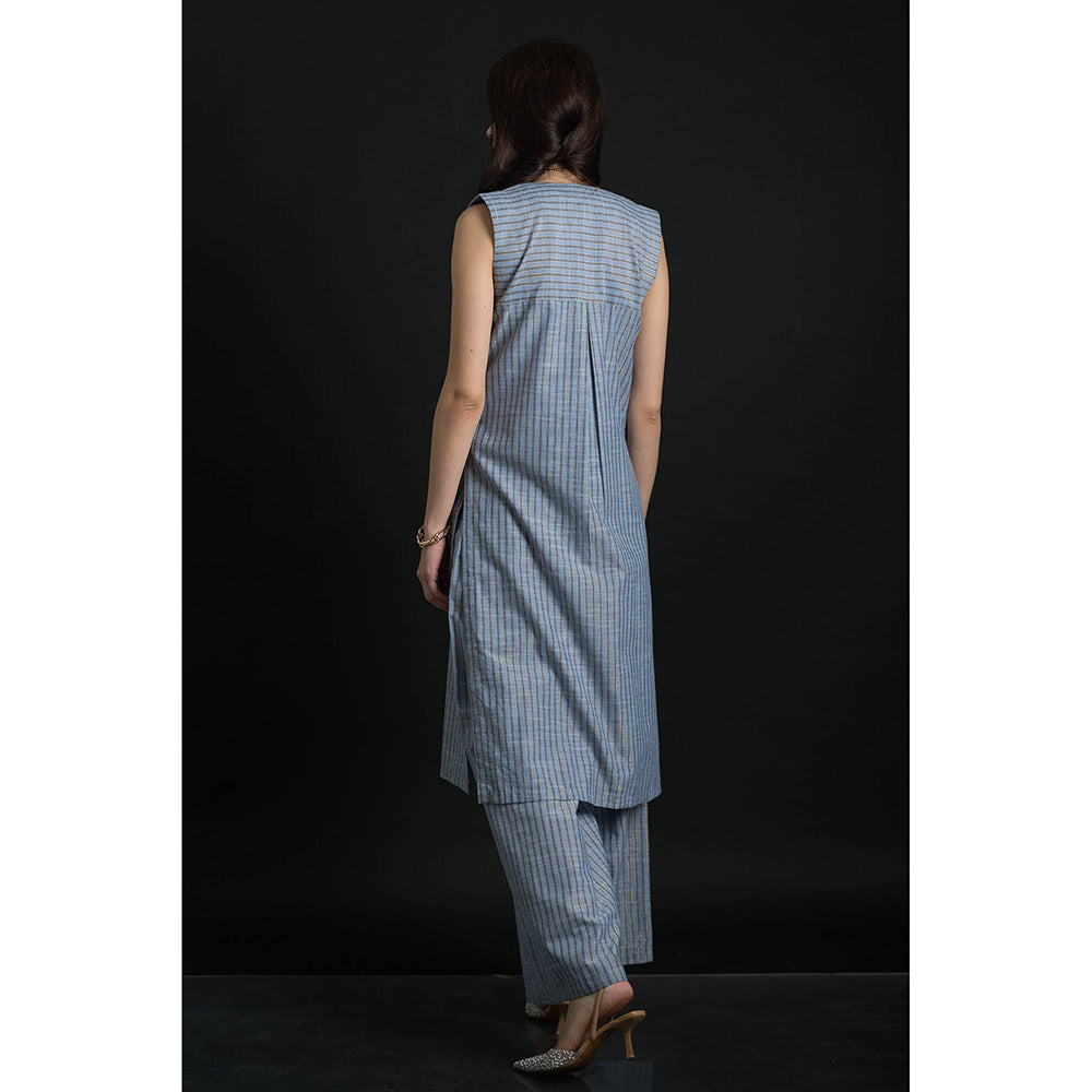 ORCR Dinak Stripes Sleeveless Blue Jacket with Pant (Set of 2)