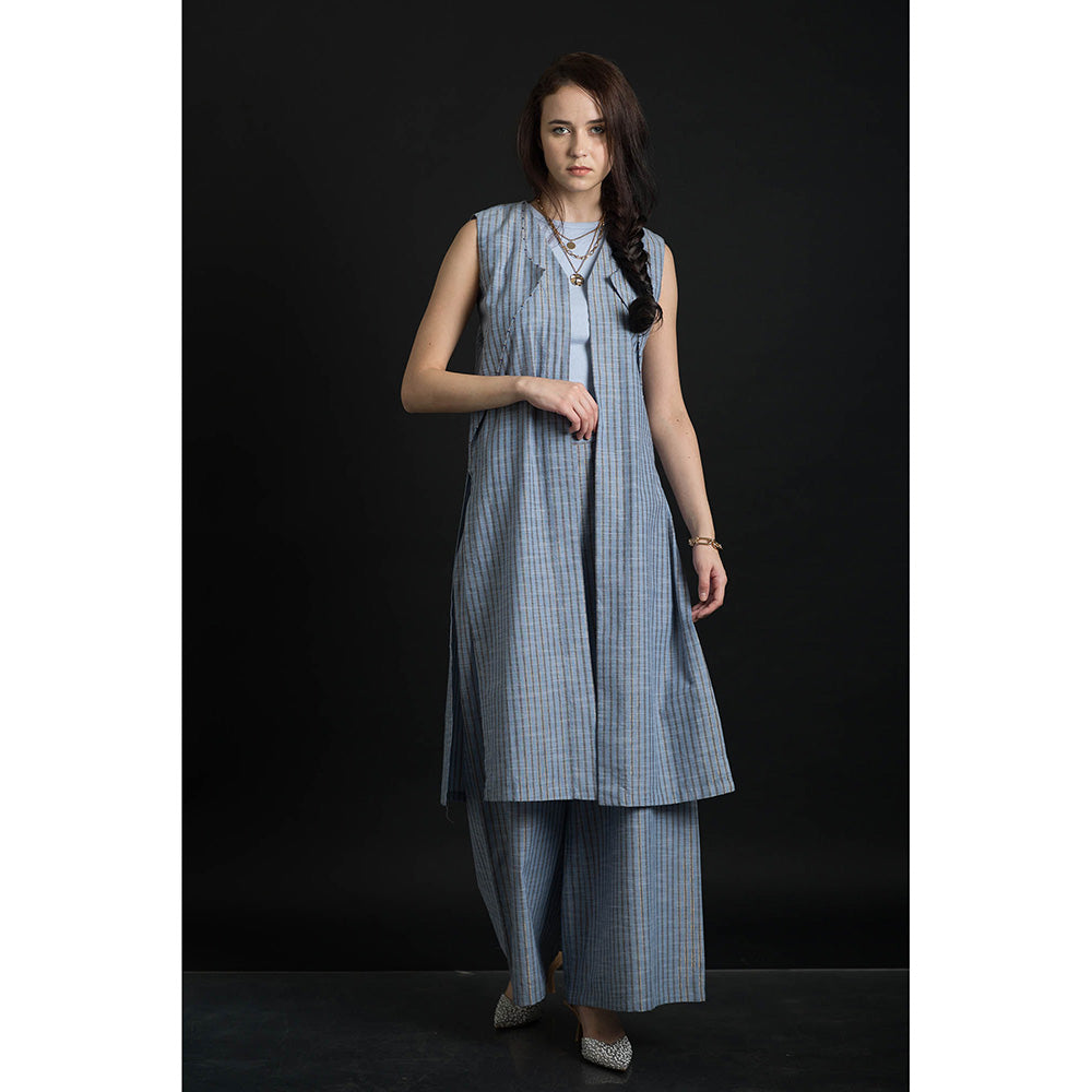 ORCR Dinak Stripes Sleeveless Blue Jacket with Pant (Set of 2)