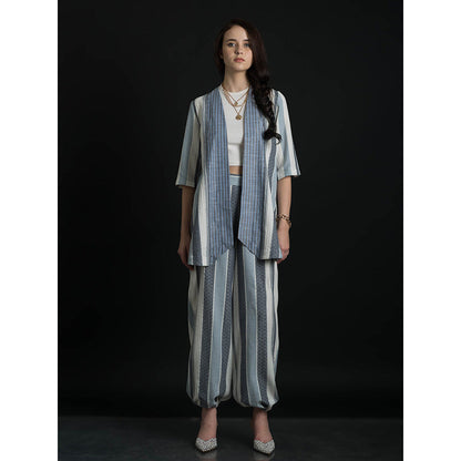 ORCR Sleeve Stripes Sleeveless Multi-Color Jacket with Pant (Set of 2)