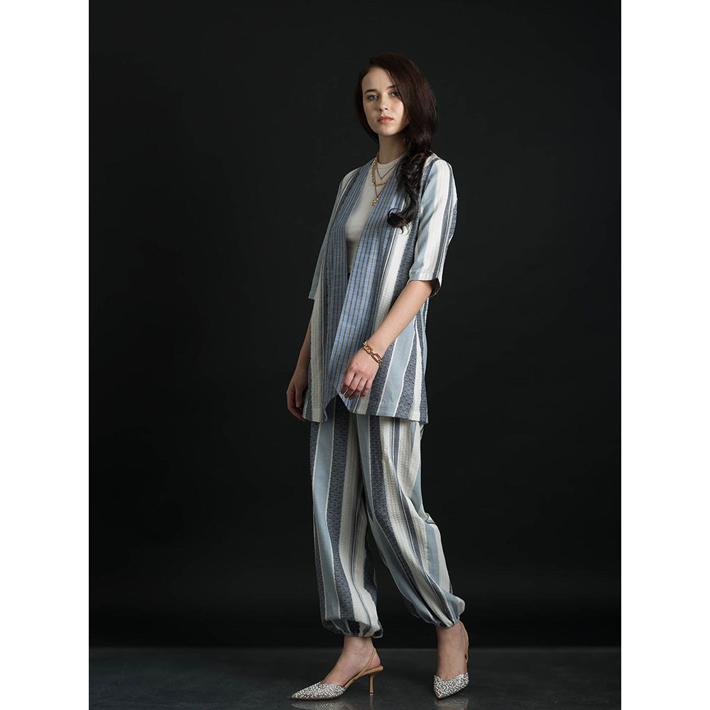 ORCR Sleeve Stripes Sleeveless Multi-Color Jacket with Pant (Set of 2)