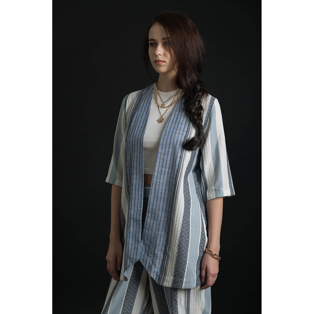 ORCR Sleeve Stripes Sleeveless Multi-Color Jacket with Pant (Set of 2)