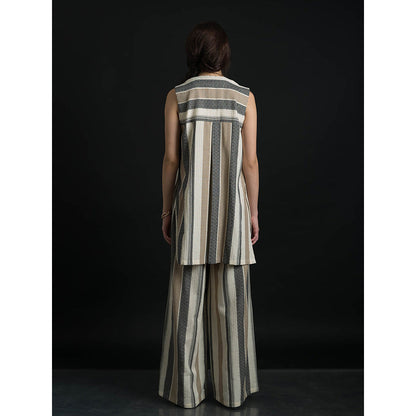 ORCR Tokyo Stripes Sleeveless Beige Jacket with Pant (Set of 2)