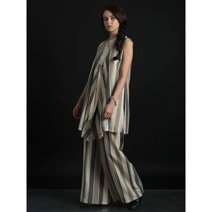 ORCR Tokyo Stripes Sleeveless Beige Jacket with Pant (Set of 2)