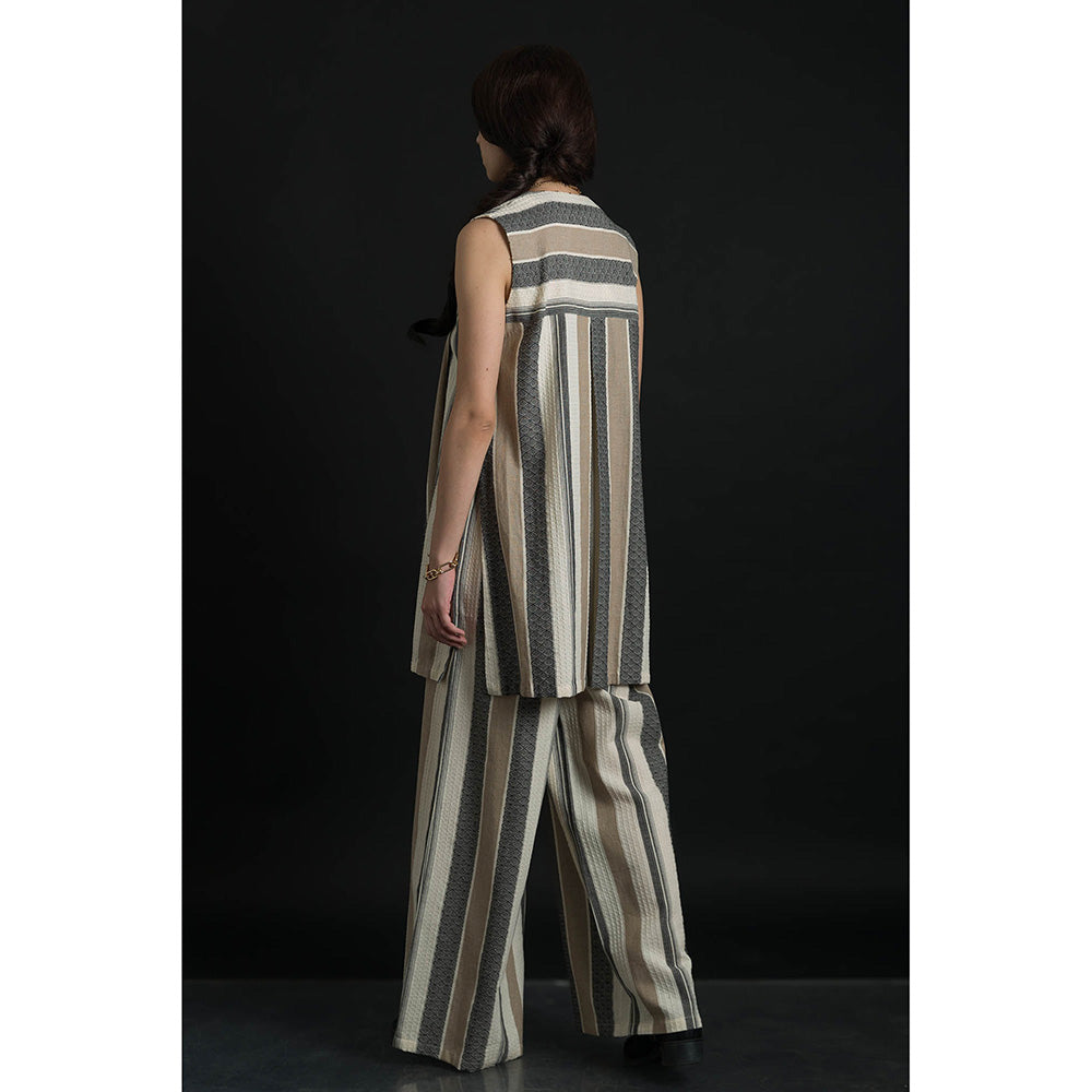 ORCR Tokyo Stripes Sleeveless Beige Jacket with Pant (Set of 2)