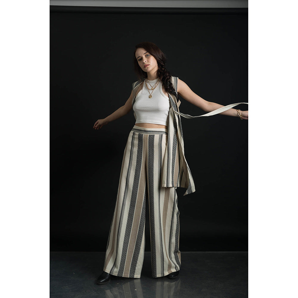 ORCR Tokyo Stripes Sleeveless Beige Jacket with Pant (Set of 2)