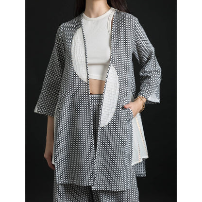 ORCR Curian Checks Three Fourth Sleeves Multi-Color Jacket with Pant (Set of 2)