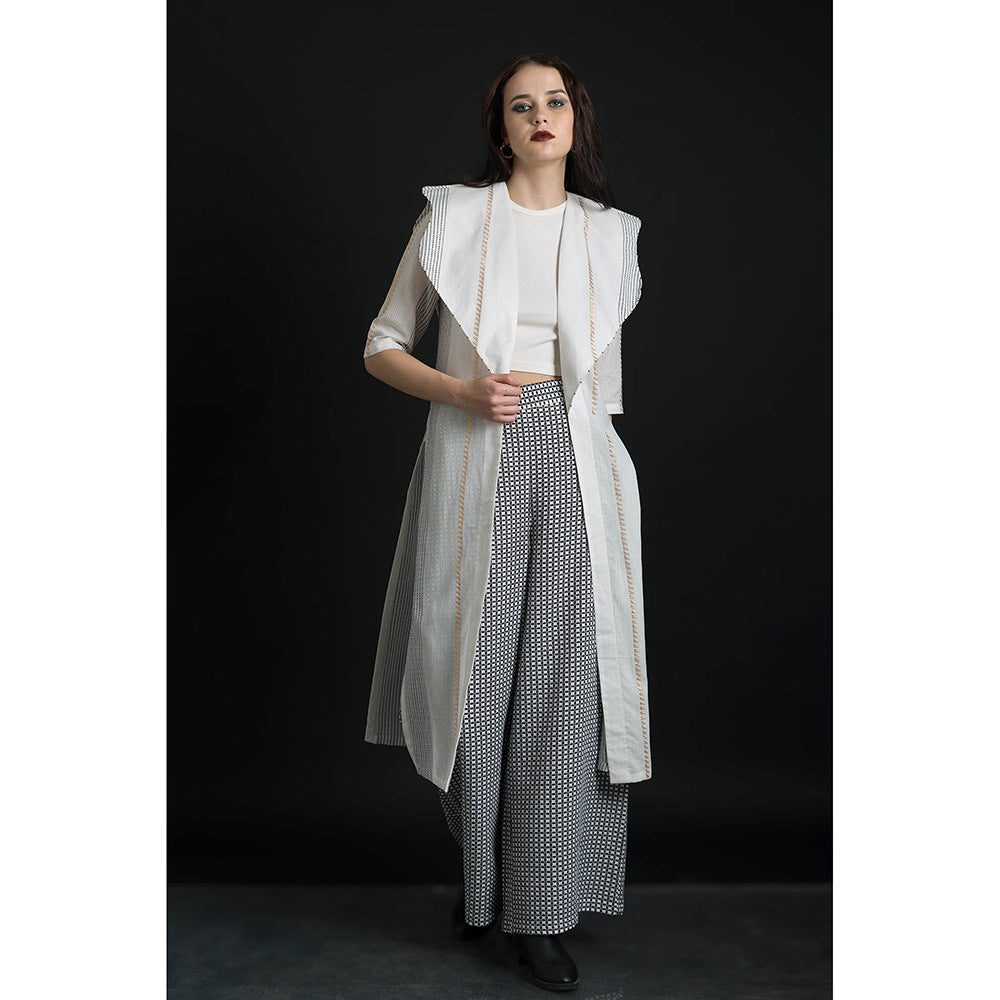 ORCR Bling Checks Three Fourth Sleeves Off White Jacket with Pant (Set of 2)