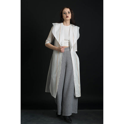 ORCR Bling Checks Three Fourth Sleeves Off White Jacket with Pant (Set of 2)