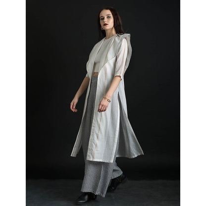 ORCR Bling Checks Three Fourth Sleeves Off White Jacket with Pant (Set of 2)