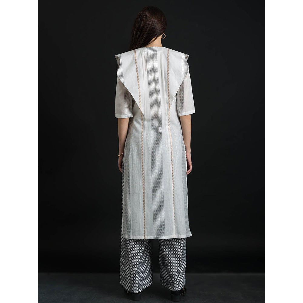 ORCR Bling Checks Three Fourth Sleeves Off White Jacket with Pant (Set of 2)