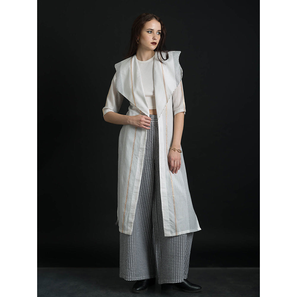 ORCR Bling Checks Three Fourth Sleeves Off White Jacket with Pant (Set of 2)