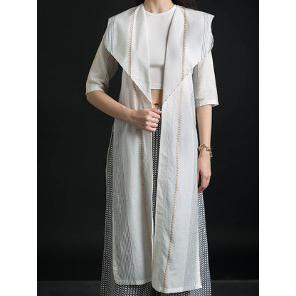 ORCR Bling Checks Three Fourth Sleeves Off White Jacket with Pant (Set of 2)