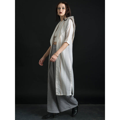 ORCR Bling Checks Three Fourth Sleeves Off White Jacket with Pant (Set of 2)