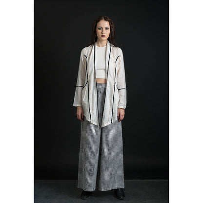 ORCR Carine Checks Full Sleeves Off White Jacket with Pant (Set of 2)