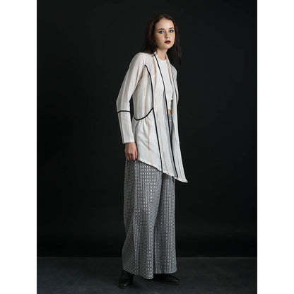 ORCR Carine Checks Full Sleeves Off White Jacket with Pant (Set of 2)