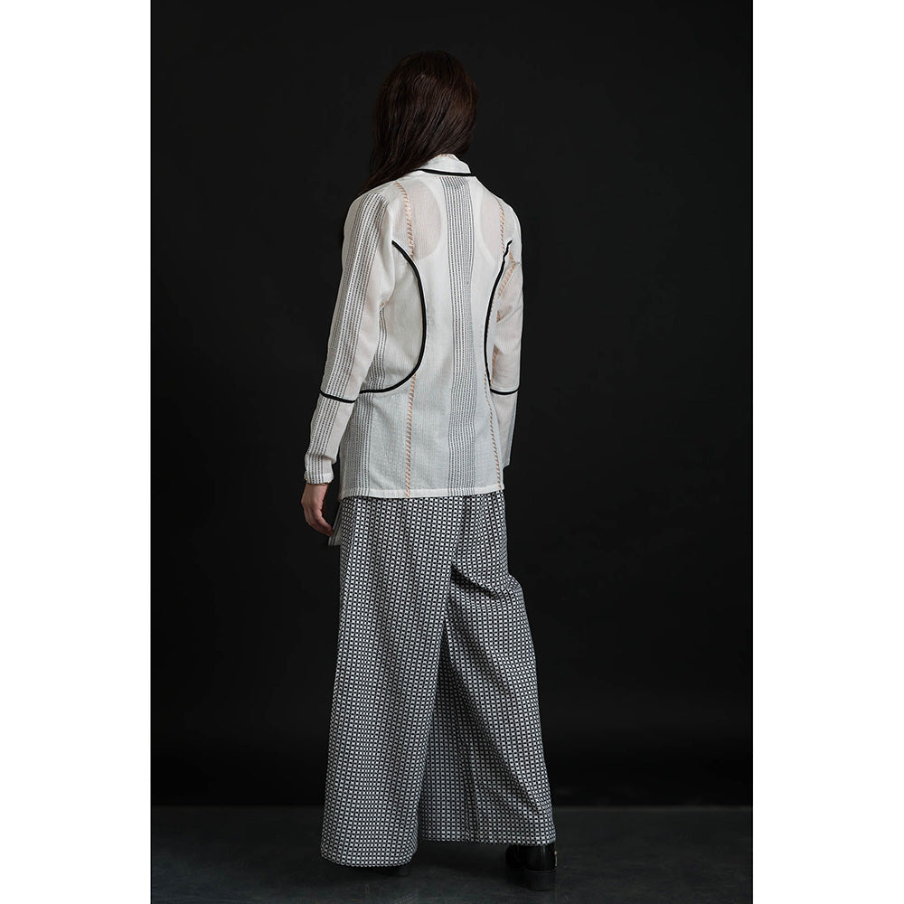 ORCR Carine Checks Full Sleeves Off White Jacket with Pant (Set of 2)