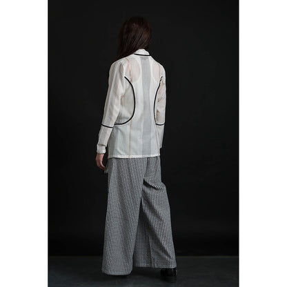 ORCR Carine Checks Full Sleeves Off White Jacket with Pant (Set of 2)