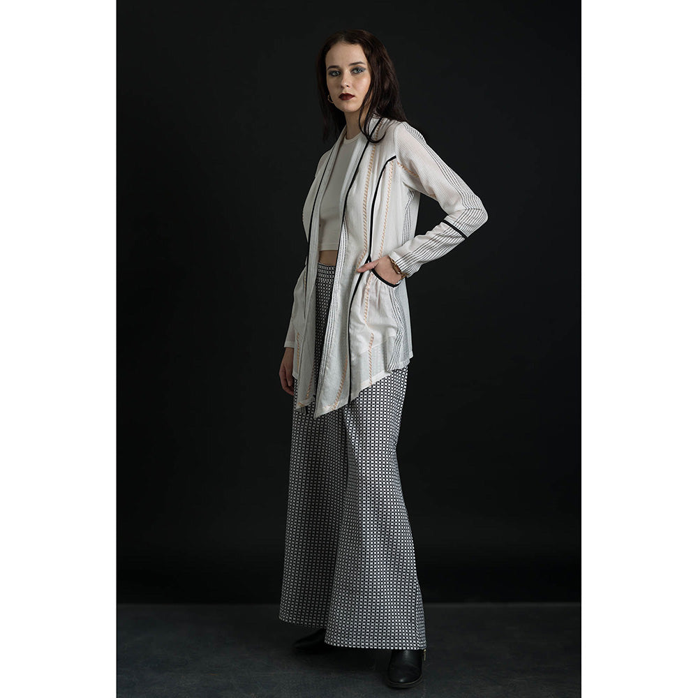 ORCR Carine Checks Full Sleeves Off White Jacket with Pant (Set of 2)