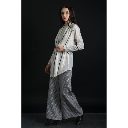 ORCR Carine Checks Full Sleeves Off White Jacket with Pant (Set of 2)