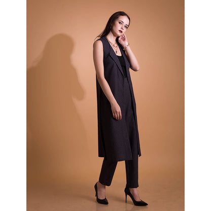 ORCR Dropmo Checks Half Sleeves Black Jacket with Pant (Set of 2)