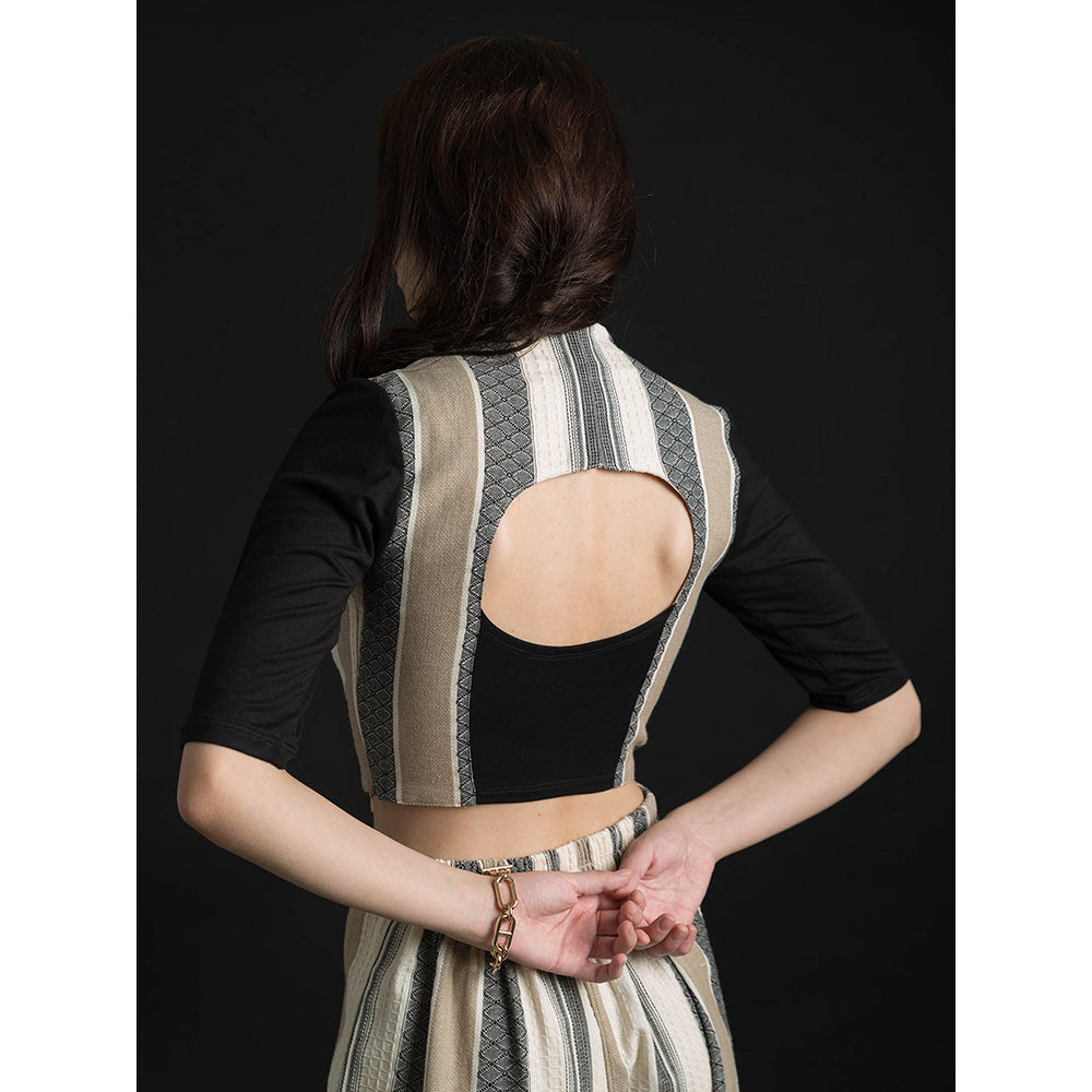 ORCR Neck-Hole Stripes Half Sleeves Beige Top