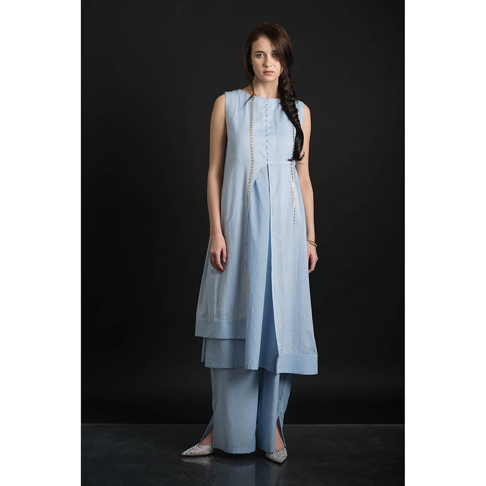 ORCR Timara Stripes Sleeveless Blue Top with Pant (Set of 2)