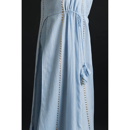 ORCR Timara Stripes Sleeveless Blue Top with Pant (Set of 2)