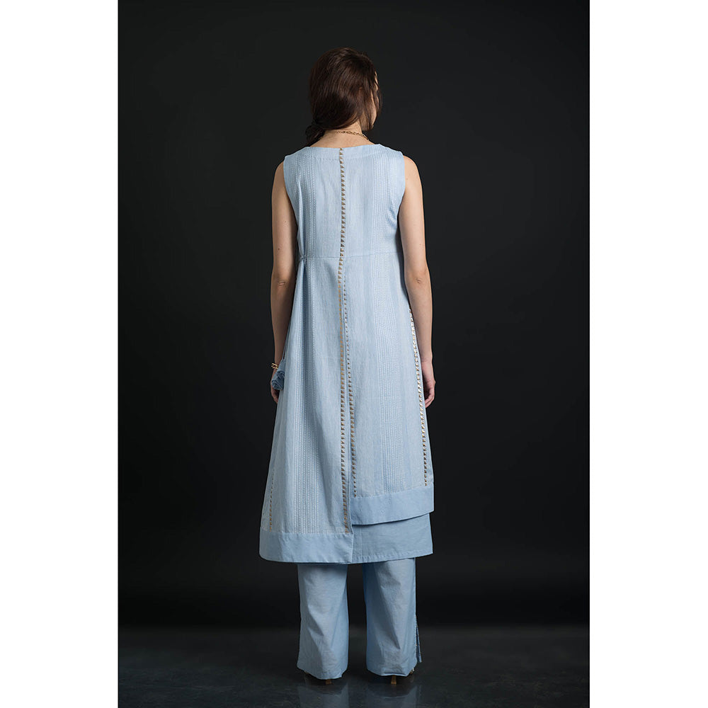 ORCR Timara Stripes Sleeveless Blue Top with Pant (Set of 2)