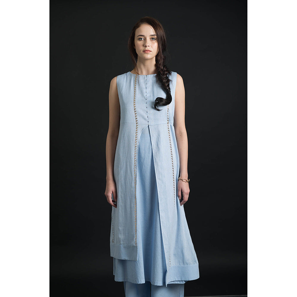 ORCR Timara Stripes Sleeveless Blue Top with Pant (Set of 2)