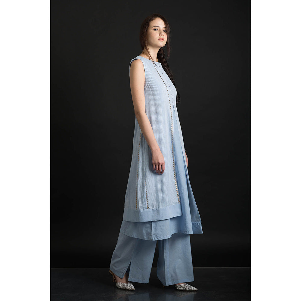 ORCR Timara Stripes Sleeveless Blue Top with Pant (Set of 2)