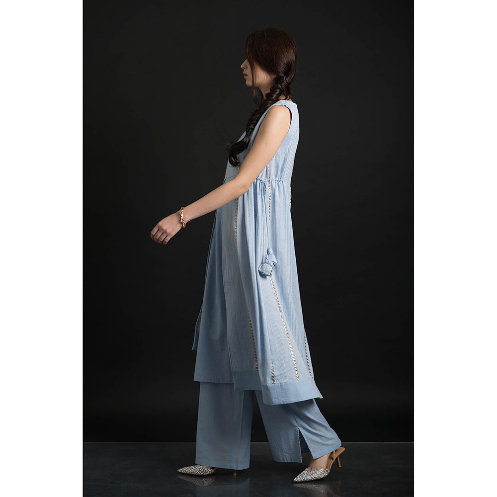 ORCR Timara Stripes Sleeveless Blue Top with Pant (Set of 2)