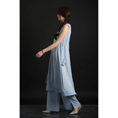 ORCR Timara Stripes Sleeveless Blue Top with Pant (Set of 2)