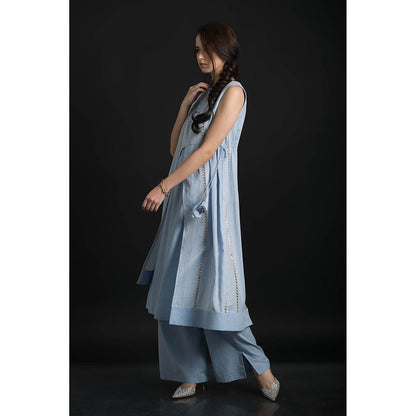 ORCR Timara Stripes Sleeveless Blue Top with Pant (Set of 2)