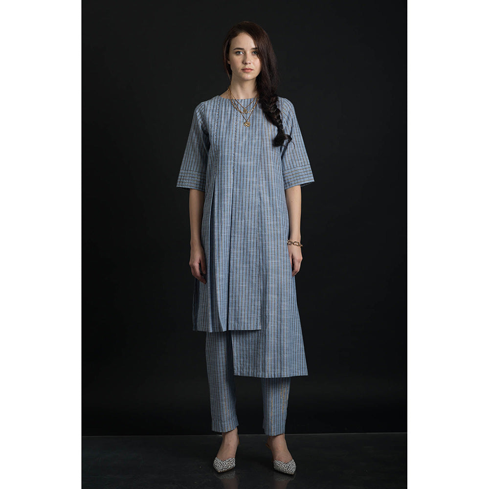 ORCR Kora Stripes Three Fourth Sleeves Blue Top with Pant (Set of 2)