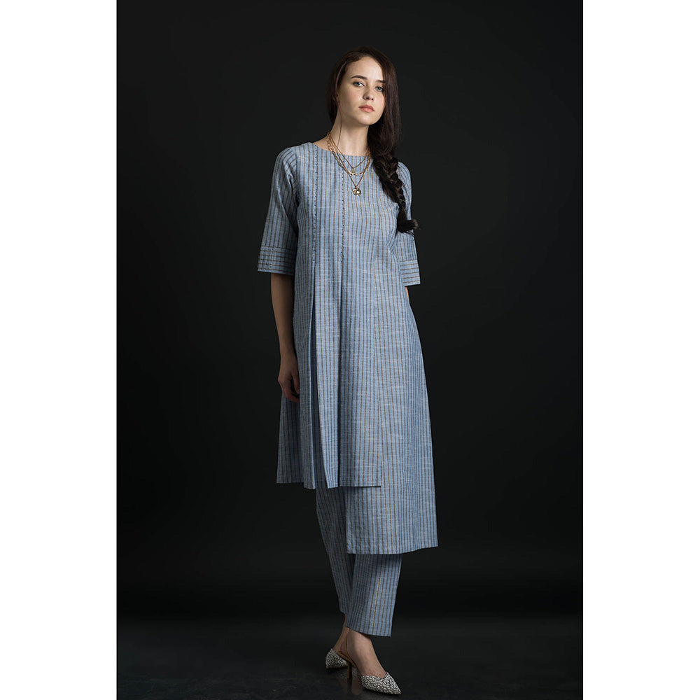 ORCR Kora Stripes Three Fourth Sleeves Blue Top with Pant (Set of 2)